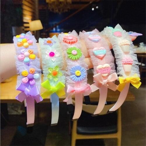 Daisy Flower Headband Ice Cream Sunflower Hairband DIY Princess Hairbands Love Heart Floral Kids Headwear Girls Hair Accessories