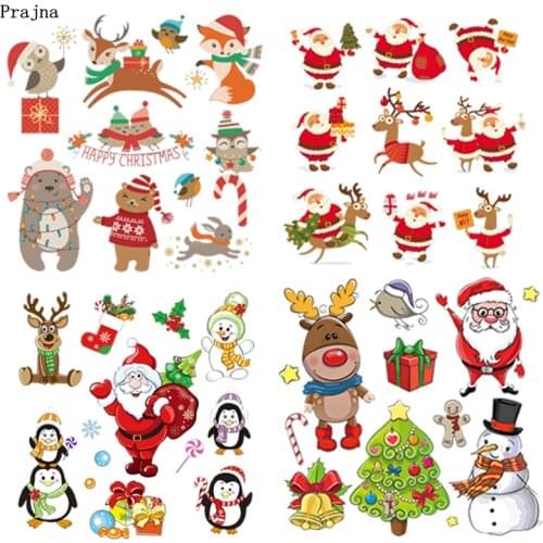 Prajna Christmas Festival Iron On Transfers Hot Vynil Thermal Heat Transfers Santa Claus Ironing Stickers T-shirt Applique Decor