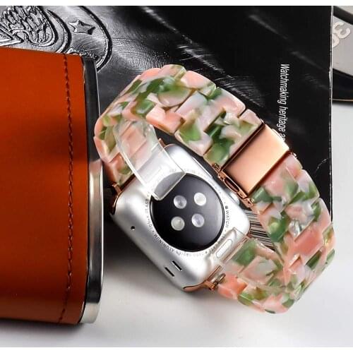 Resin Strap Compatible with Apple watch 44mm 42mm 40mm 38mm Woman replacement bracelet belt for iwatch 6 5 4 3 2 1SE Metal strap