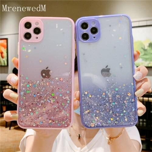 MrenewedM Luxury Glitter Transparent Silicone Case For iPhone 12 11 Pro Max XS XR Camera Protection Shockproof Cover on 7 8 Plus