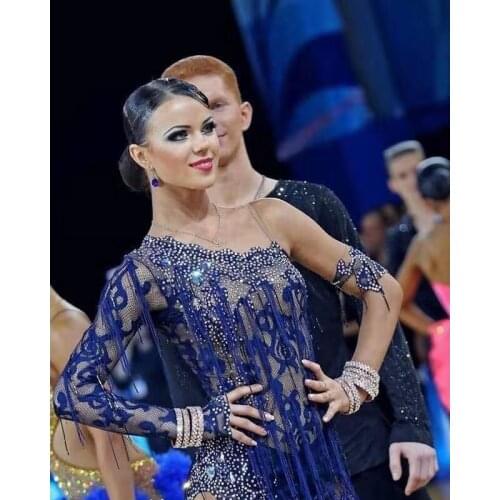 Sexy Lace Women Latin Dance Competition Dress with Tassels bodysuit Mesh Lycra Salsa Samba Rumba Stage Dance Wear Latin Dress