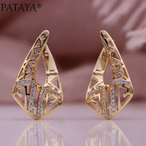 PATAYA New Trend Unusual Earring 585 Rose Gold Micro Wax Inlay Natural Zircon Hollow Drop Earrings Women Vintage Fashion Jewelry