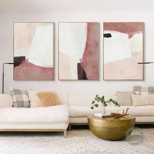 Nordic Brick Red Pink White Color Block Poster Abstract Canvas Painting Modern Wall Art Pictures for Living Room Bedroom Decor