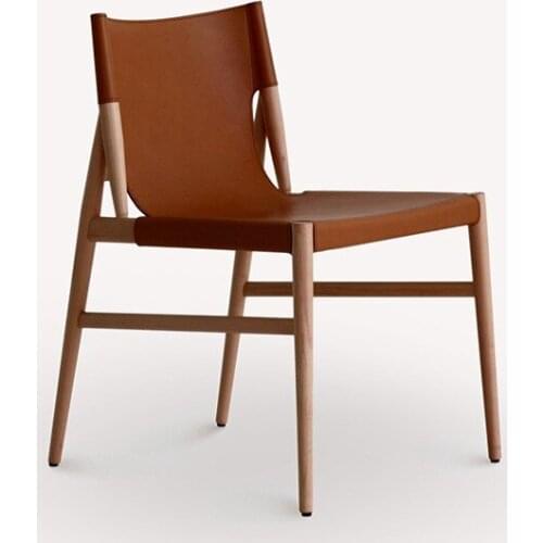 Nordic Dining Chair Solid Wood Simple Italian Designer Chair Saddle Leather Book Chair Coffee Shop Back Chair Designer Chair