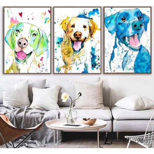 Watercolor Dog Splash Artwork Wall Art Canvas Painting Poster for Home Decor Posters and Prints Unframed Decorative Pictures