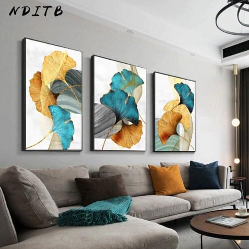 Golden Leaf Modern Abstract Canvas Painting Botanical Poster and Print Nordic Style Creative Picture Home Living Room Decoration