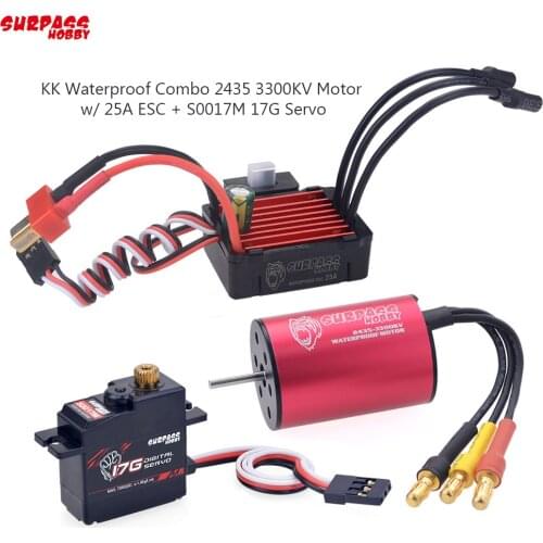 SURPASSHOBBY Waterproof Combo 2435 3300KV Brushless Motor w/ 25A ESC + S0017M 17G Servo for 1:16 1:18 RC Buggy Drift Racing Car