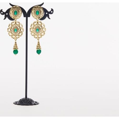 Moroccan Caftan wedding gold earring red and green stone fashion jewelry copper high quality earring