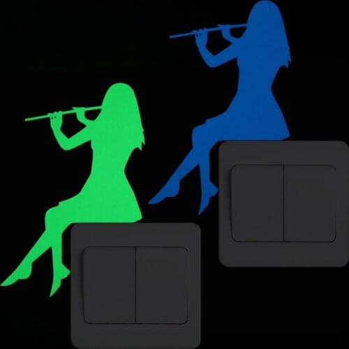 Girl Play the Flute Luminous Switch Sticker Home Decor Glow in the Dark Music Wall Art Sticker Musical Instrument Sticker Decal