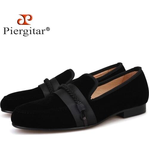 Piergitar 2018 new men velvet shoes with handmade weaving rope Party and wedding men dress shoes men slipper loafers male flats