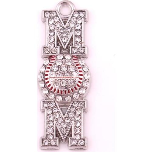 Mothers day jewelry zinc studded with sparkling crystals baseball softball mom clear rhinestones pendant