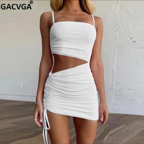 GACVGA Drawstring Sexy Summer Bodycon Dress For Women 2021 Backless Ruched Bandage Mini Party Dresses Vestidos De Mujer Casual