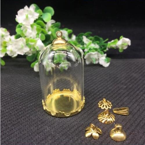 100sets 38*25mm handmade glass globe gold crown base tray mixed beads cap vial pendant jewelry necklace handmade glass bubble