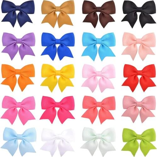 20Pcs/lot Grosgrain Ribbon Bow Hairpin For Girls Hair Bows Boutique Solid Hair Clips Handmade Bowknot Clip Kids Hair Accessories