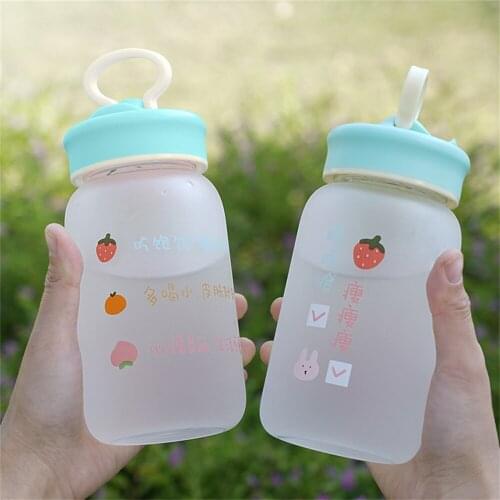 460ml Positive Words Glass Water Drinking Bottles Durable Water Bottle For Girls Cartoon School Office Travel Mug Coffee Tea Cup