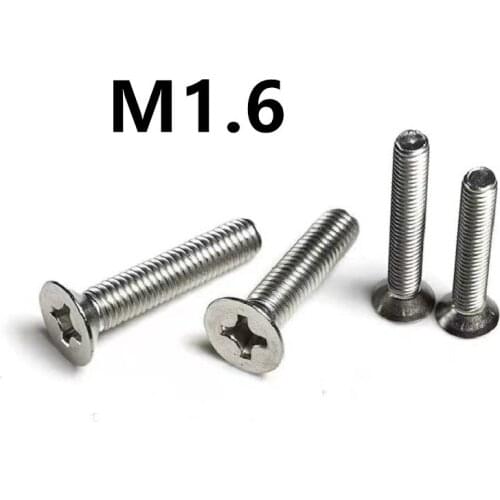 500pcs/lot GB819 DIN965 M1.6x2.5/3/4/5/6/8/10/12/16mm stainless steel 304 phillips flat countersunk head micro mach