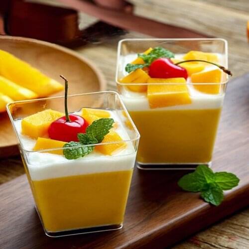 60ml 2oz Disposable Plastic Cups Portion Glitter Transparent Trapezoidal Food Container for Jelly Yogurt Mousses Dessert Baking