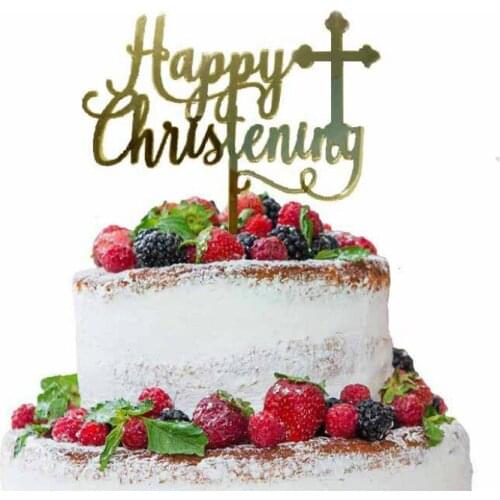 Acrylic Happy Christening Cake Topper Party Favors Baby Shower Cake Decorations Party Supplies Decorating Baking Accessories