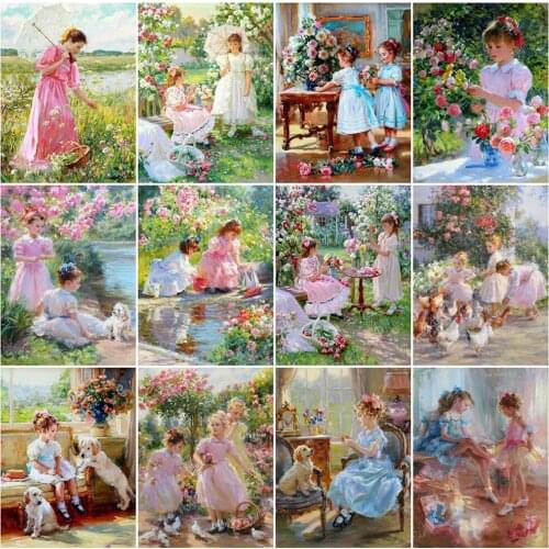 Diamond Painting Portrait Girl Picture Full Square/Round Diamond Embroidery Garden Scenery Rhinestone Mosaic Manual Hobby