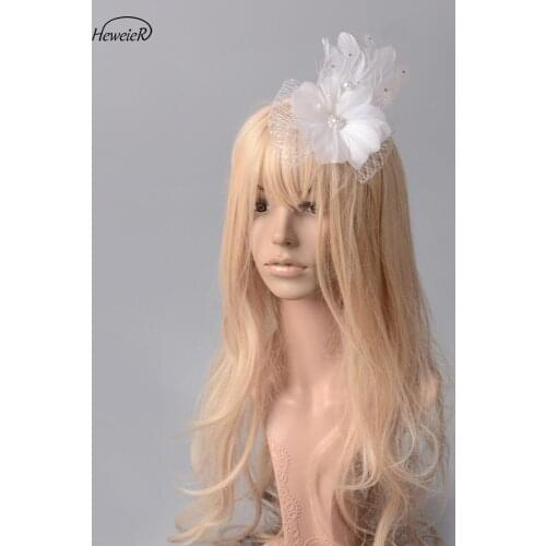 White Fascinator Hat Birdcage Flower Feathers Beads Hair Clip Cocktail Ascot Brooch Wedding Headwear