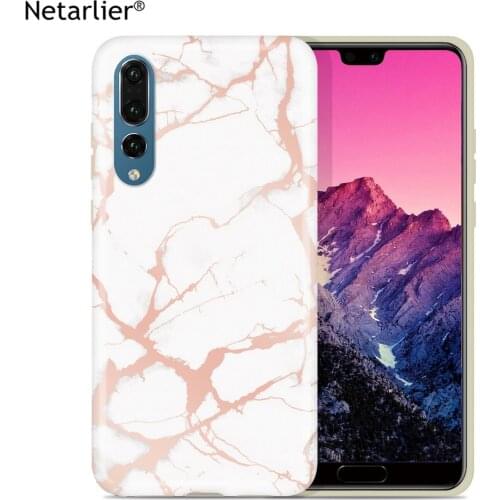 Netarlier phone case for huawei p20 p20pro white and rose gold chrome marble thick IMD soft cover matte protective capa funda