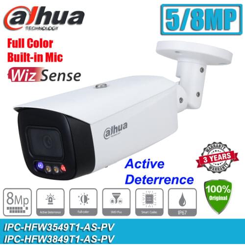 Dahua IPC-HFW3849T1-AS-PV 8MP 4K Full Color Active Deterrence Bullet WizSense CCTV Network IP Camera HFW3849T1-AS-PV