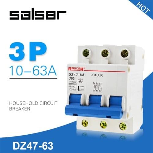 DZ47-63 3P Household Atmosphere Switch Short Protect C45 Type Small-sized Circuit Breaker 10/16/20/25/32/40/50/63A