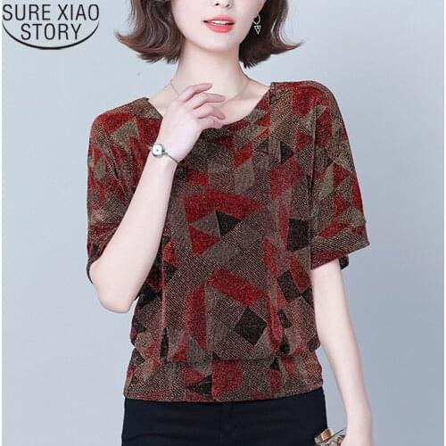 Elegant Tunic Women Blouses Shiny Sequin Blouse Red Golden Shine Womens Blouses Fashion Plus Size New Glitter Shirt Tops 14082