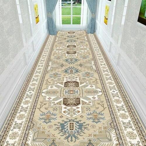 Europe Corridor Carpets Long Hotel Vintage Aisle Hallway Rug Home Decorative Entrance Doormat Anti-Slip Stair Carpet Wedding Rug
