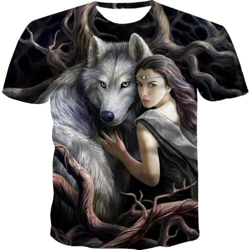 Printed T-shirt 2021 summer fashion top mens and womens short-sleeved 3D printing beauty wolf story Harajuku pullover clothing