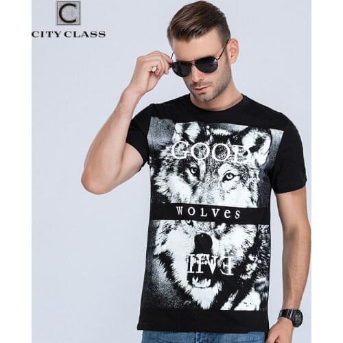 CITY CLASS Mens T-shirt Tops Fashion Hip Hop Men Cotton Tshirts Short Sleeve Brand Clothing Printed Animal Wolf 2023