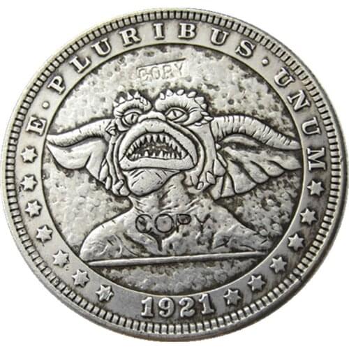 HB(65)US Hobo 1921 Morgan Dollar skull zombie skeleton Silver Plated Copy Coins