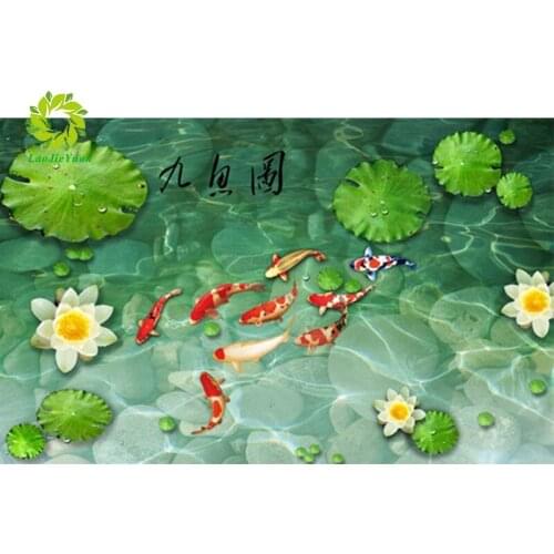 Wall Art Picture Diamond painting Chinese Abstract Nine Fish Landscape Diamond embroidery on Canvas For home Decoration
