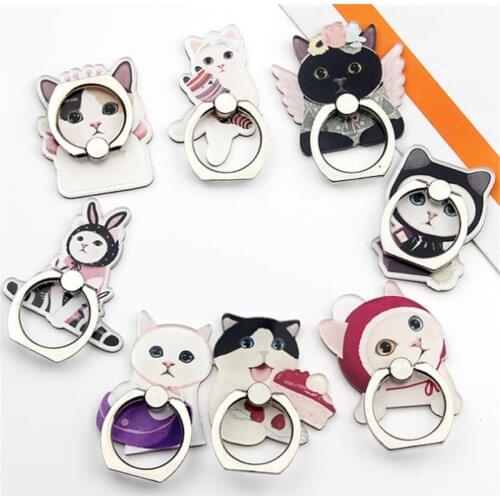 360 Degree Cute Cat Painted Finger Ring Holder For Smartphone Phone Stand Holder Mobile Phone Holder Stand For iPhone All Phone