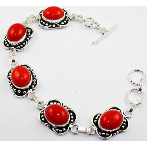 Coral Bracelet Silver Overlay over Copper , 20 cm, B1930