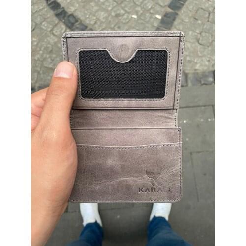 Karali Leather Magnet Badge Holder Crazy Winger GriHakiki Leather Wallet