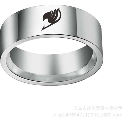Hot Japanese Anime Anime Fairy Tail Ring Tattoo Badge Enamel Cartoon Stainless Steel Rings Fashion Cosplay Accessory Cool Gifts