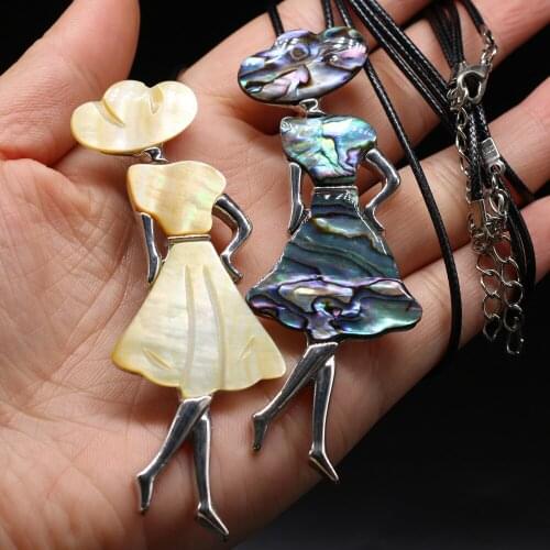 Fashion Natural Shell Pendant Necklace Cute Girl Shell Pendant Necklace for Jewelry Party Gift Length 55+5mm Size 30x85mm