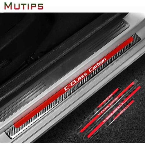 Mutips Interior Moulding Door Sill Scuff Plate Guards Carbon Fiber Protector Stickers For Mercedes C Class W204 4pcs 2007-2013