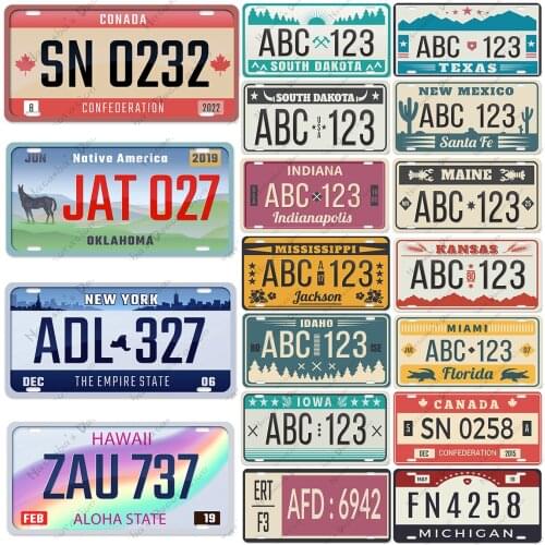 Car Number Tin Sign Metal Plaque Licenses Plate Retro Poster Car Plate Industrial Decoration Bar Home Living Room Wall Plate