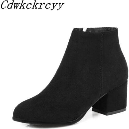 Autumn and winter New style Minimalism fashion black Short boots Coarse heel Nubuck leather Keep warm Martin boots size 34-45