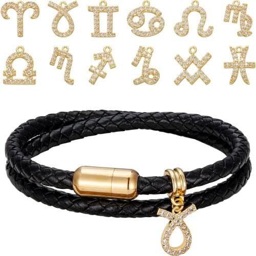 New 12 Constellation Bracelets For Women Charm Multilayer Leather Cubic Zirconia Zodiac Horoscope Jewelry Trendy Mens Bracelet