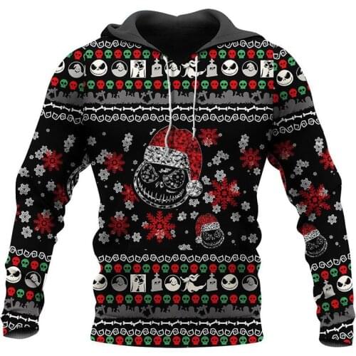 New Christmas face Jack 3D full set printed shirt mens and womens fashion casual Hoodie Top