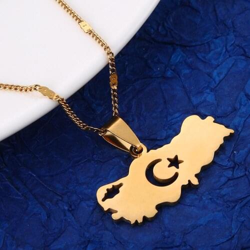 Stainless Steel Turkey Map Pendant Necklace Women Men Turkish Map Star patternCharm Jewelry