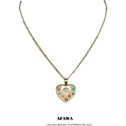 Heart Tree of Life Stainless Steel Islam Colorful Turkey Eye Charm Necklace Gold Color Muslim Necklaces Jewelry collier N5221S01