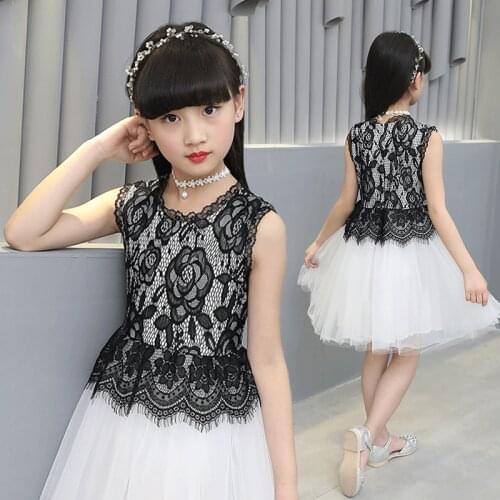 Girls Dresses Children Clothing 2018 Summer Kids Girls Lace Dress Black And White Sweaters Princess Dresses Wedding Garment