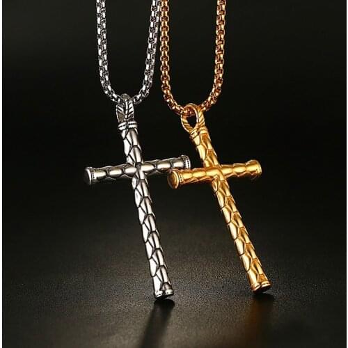 Stainless Steel Religious Cross Pendant Necklace Dragon Scale Cross Pendant Necklaces Jewelry Men Gift
