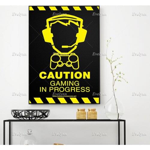 Caution Gaming In Process Poster, Gaming Wall Art, Gamer Gifts, Boys Bedroom Decor Canvas Home Decor Prints Floating Frame