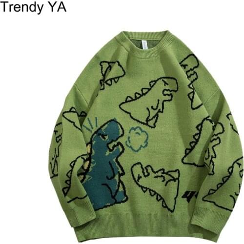 Dinosaur Cartoon Pullover O-neck Oversize Sweater Men Harajuku Knitted Hip Hop Streetwear Unisex Couple Male Sweaters