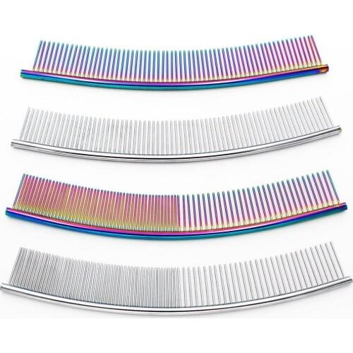 Moon Shaped Pet Grooming Comb Stainless Steel Beauty Removes Fleas Curved Row Comb Dog Opening Durable Comb